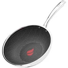 Сковорідка Wok з нержавіючої сталі Krauff 3-hly NanoPro 28 см антипригарна з термоіндикатором 25-305-213