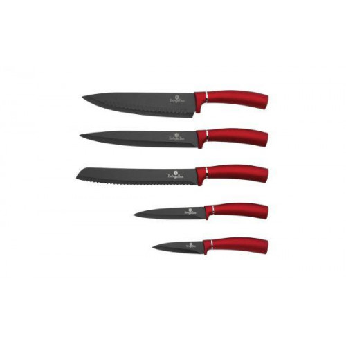 Набір ножів BERLINGER HAUS Metallic Line Burgundy Collection з бамбуковою дошкою 6 пр Колір червоний 2552BH