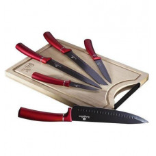 Набір ножів BERLINGER HAUS Metallic Line Burgundy Collection з бамбуковою дошкою 6 пр Колір червоний 2552BH