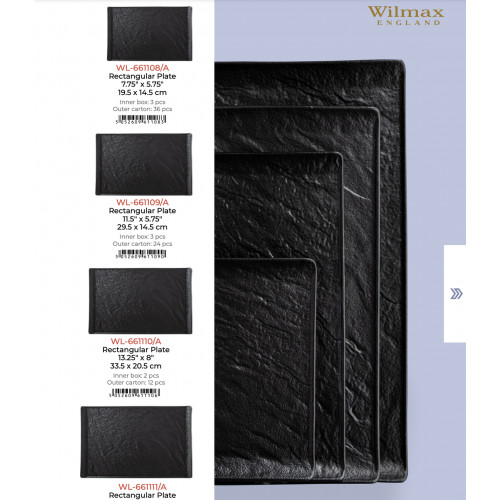 Тарілка прямокутна WILMAX SlateStone Black 295х145мм Колір чорний 661109 / A