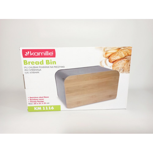 Хлібниця Kamille прямокутна з дерев'яною кришкою відкидною 35х21х21,5 см Колір чорний 1116